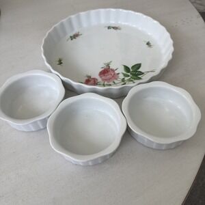 Vintage Christineholm Porcelain Pie/ Quiche Baking Dish Rose Design 10 Inches